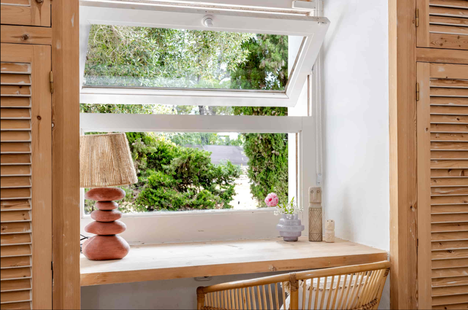 Window desk with garden views